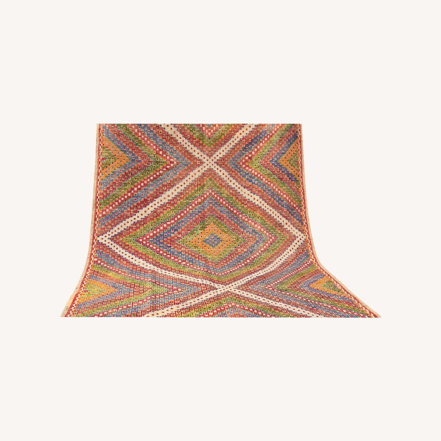 1940S Soumak Tribal Geometric Rug in Rustic Tones - image-0