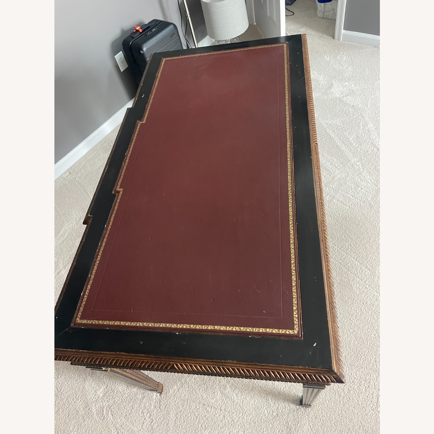 Vintage Writing Desk with Leather & Brass Handles - image-3