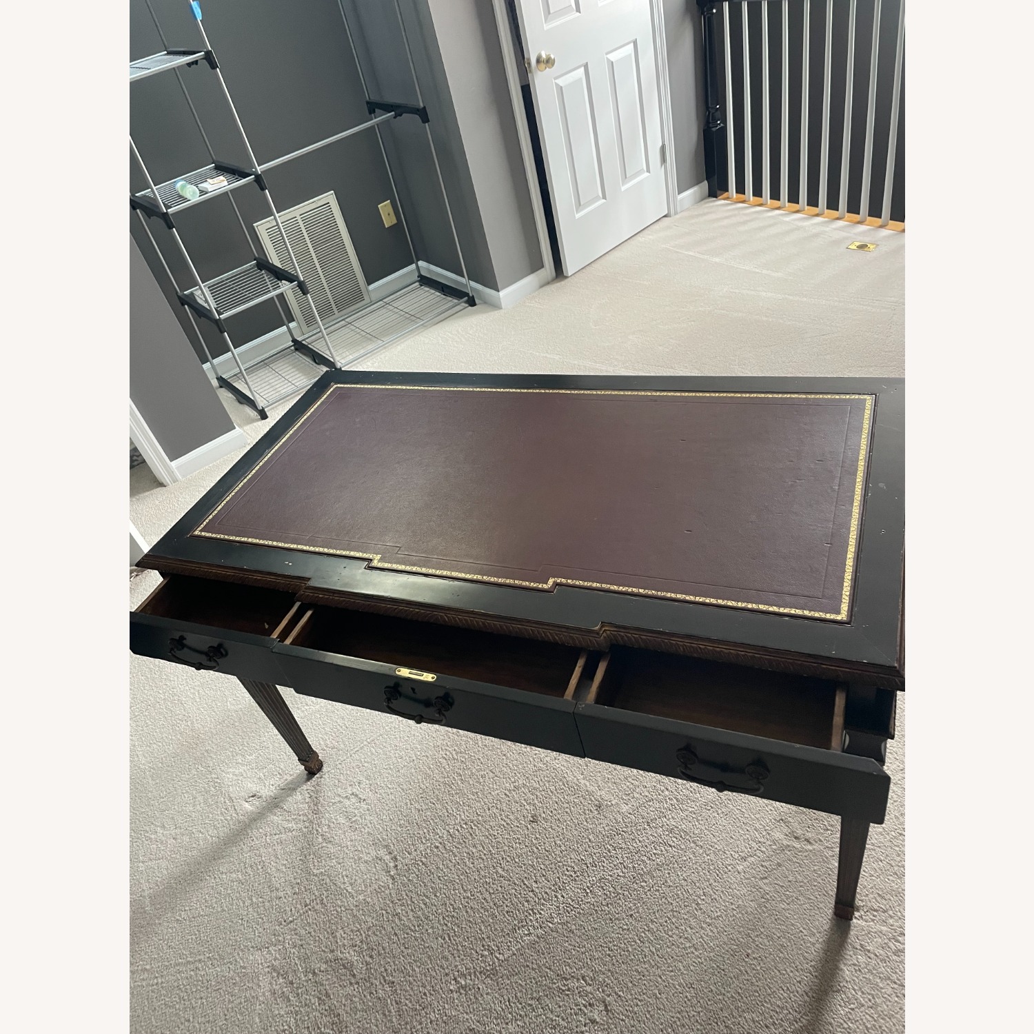 Vintage Writing Desk with Leather & Brass Handles - image-1