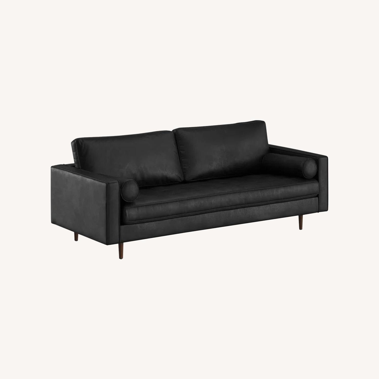 AllModern Geo 84" Genuine Leather Sofa with Pillows - image-0