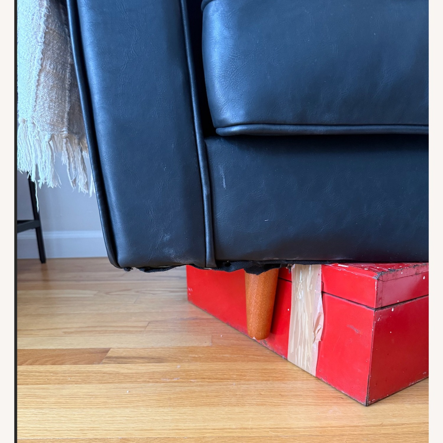 AllModern Geo 84" Genuine Leather Sofa with Pillows - image-8