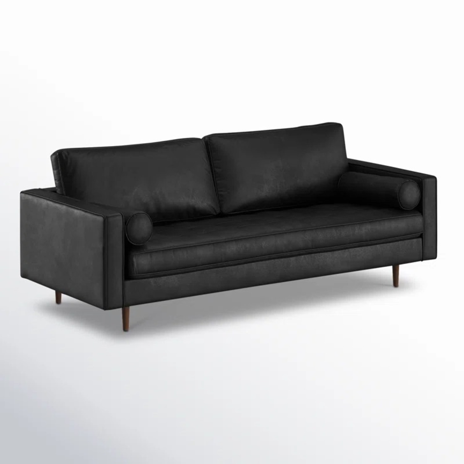 AllModern Geo 84" Genuine Leather Sofa with Pillows - image-2