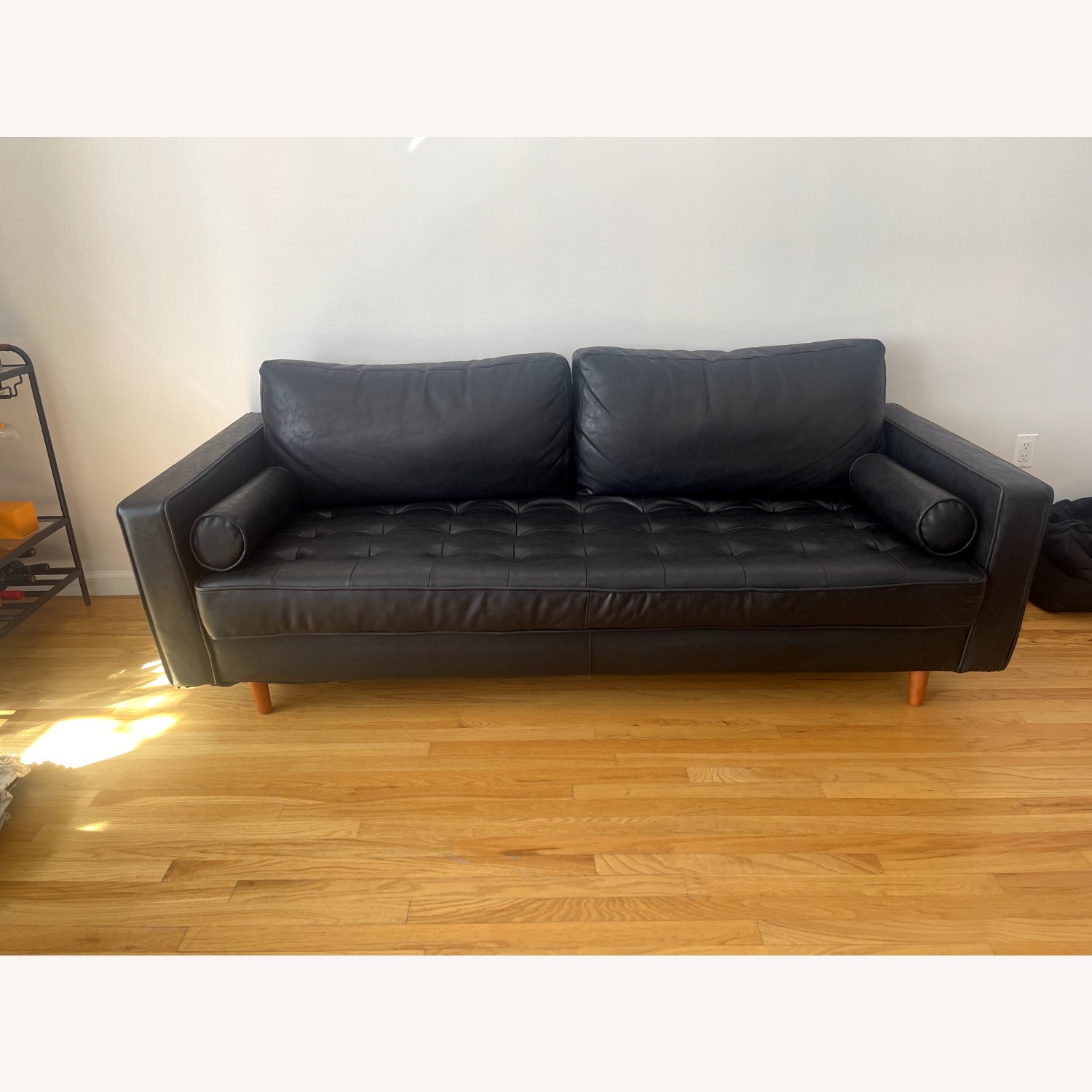 AllModern Geo 84" Genuine Leather Sofa with Pillows - image-6