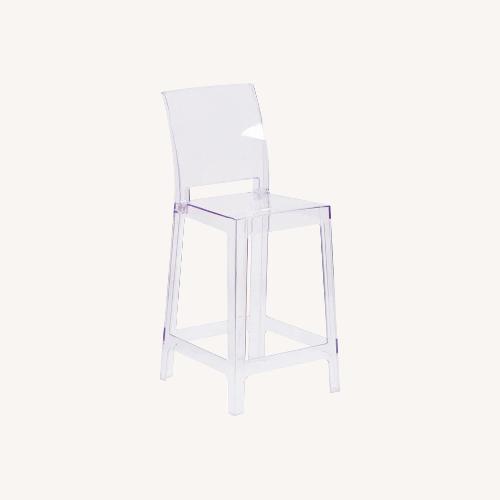 Used Set of 2 Clear Square Back Counter Height Chairs for sale on AptDeco