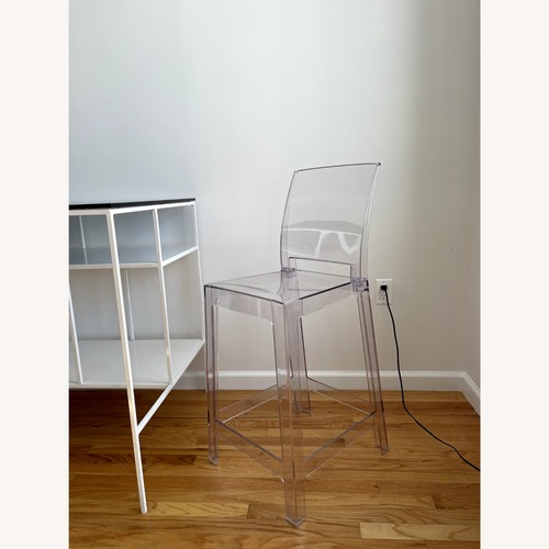 Used Set of 2 Clear Square Back Counter Height Chairs for sale on AptDeco