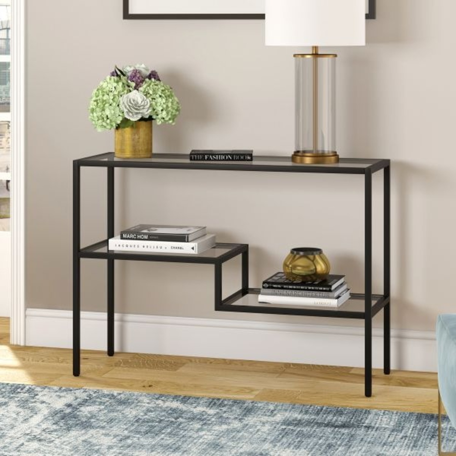 Black Metal and Glass 42" Console Table - image-4