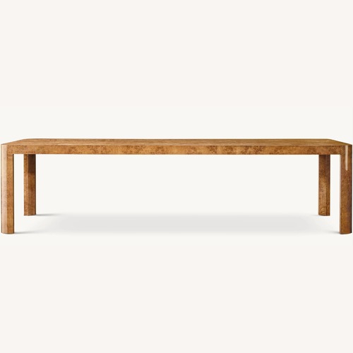 Used RH Bardot Burl Wood Dining Table in Caramel Oak for sale on AptDeco