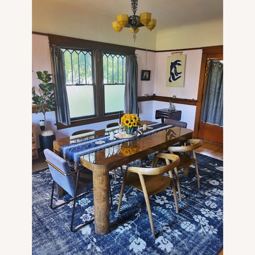 Used RH Bardot Burl Wood Dining Table in Caramel Oak for sale on AptDeco