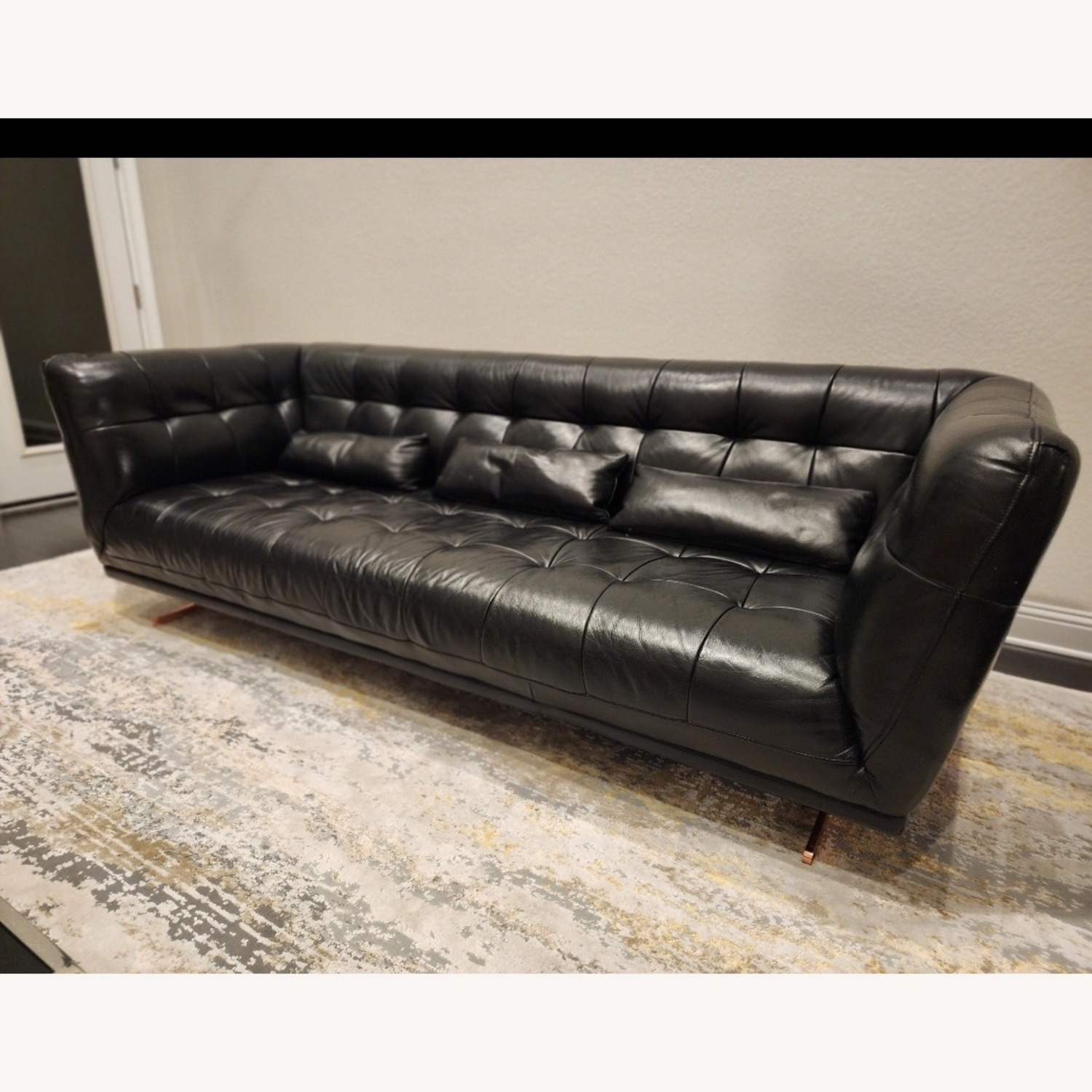Modern High Back Tufted Black Leather Couch - image-2
