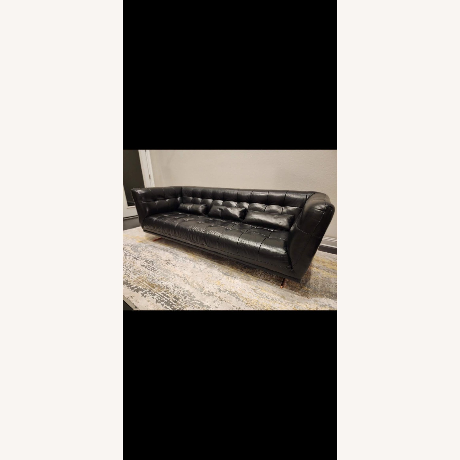 Modern High Back Tufted Black Leather Couch - image-1