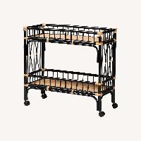  Bar Cart - Black Wood With Rattan