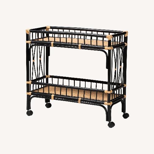 Used  Bar Cart - Black Wood With Rattan for sale on AptDeco