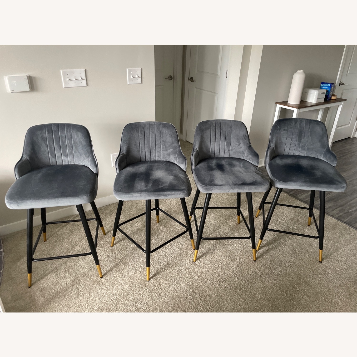 Swivel Bar Stool Solid Metal Frame and Velvet Back - image-1