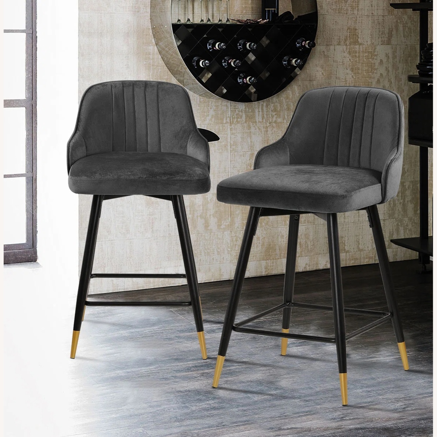 Swivel Bar Stool Solid Metal Frame and Velvet Back - image-9