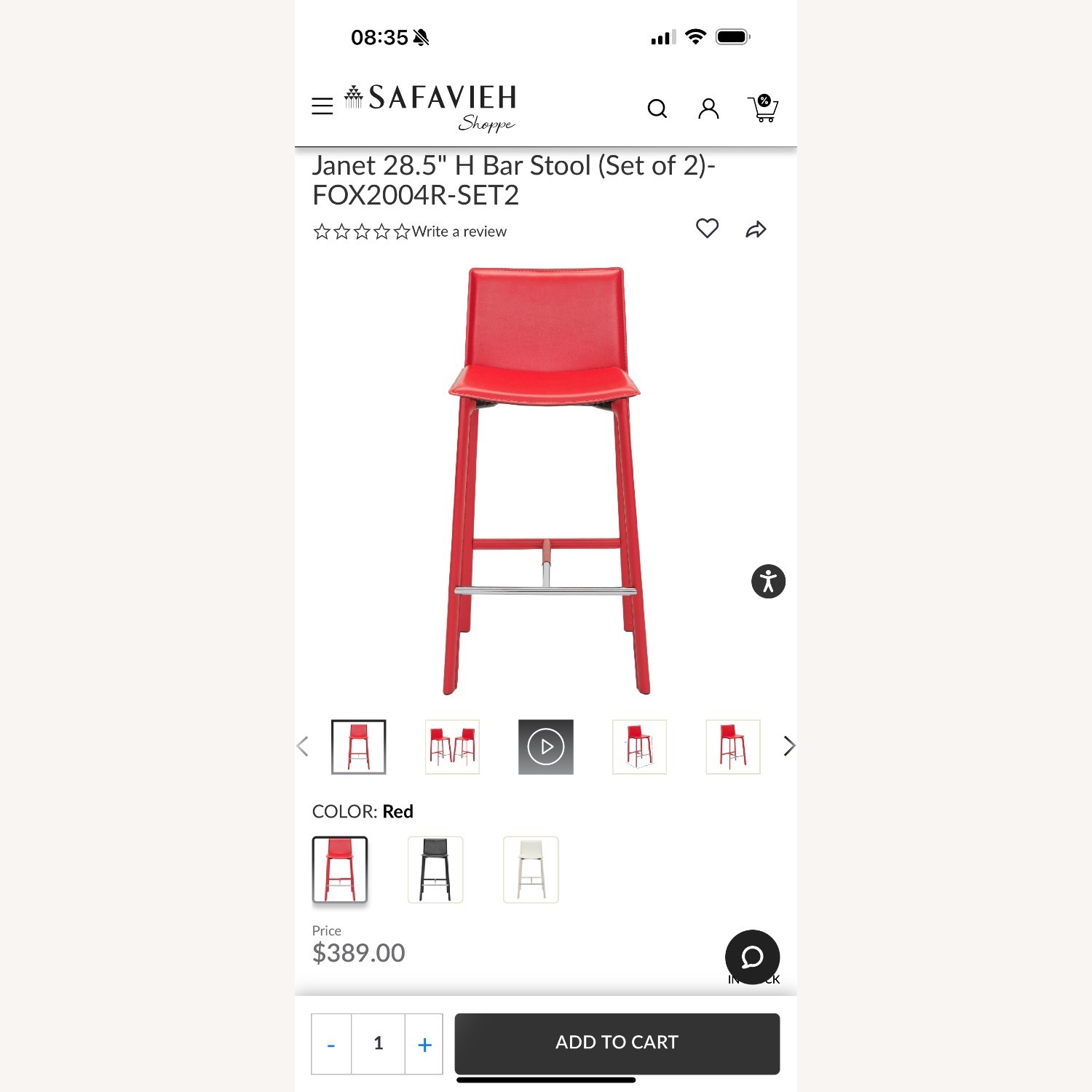 Safavieh Janet Bar Stool-Red (Set of 4) - image-4