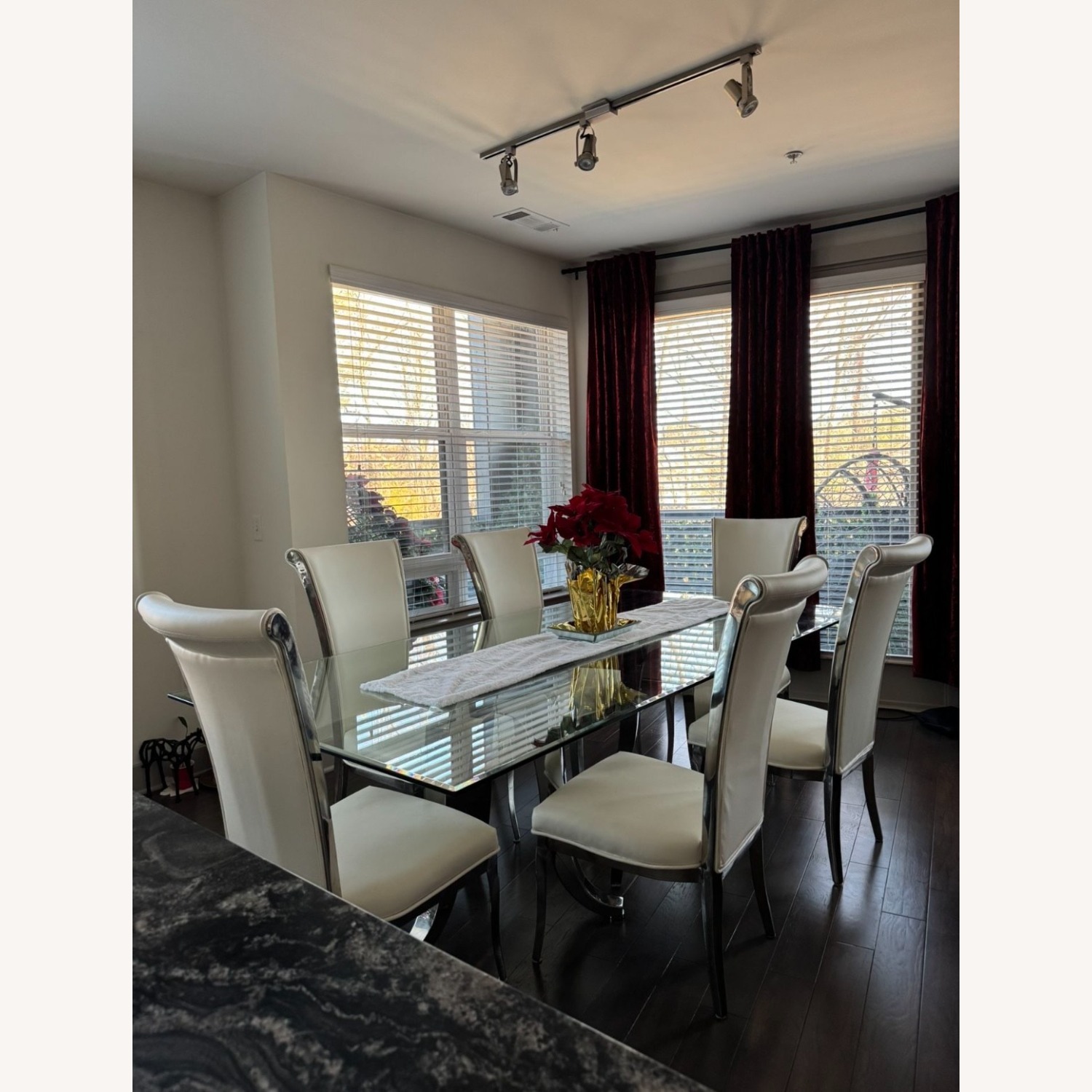 8ft Glass Dining Table with White Leather Chairs - image-2