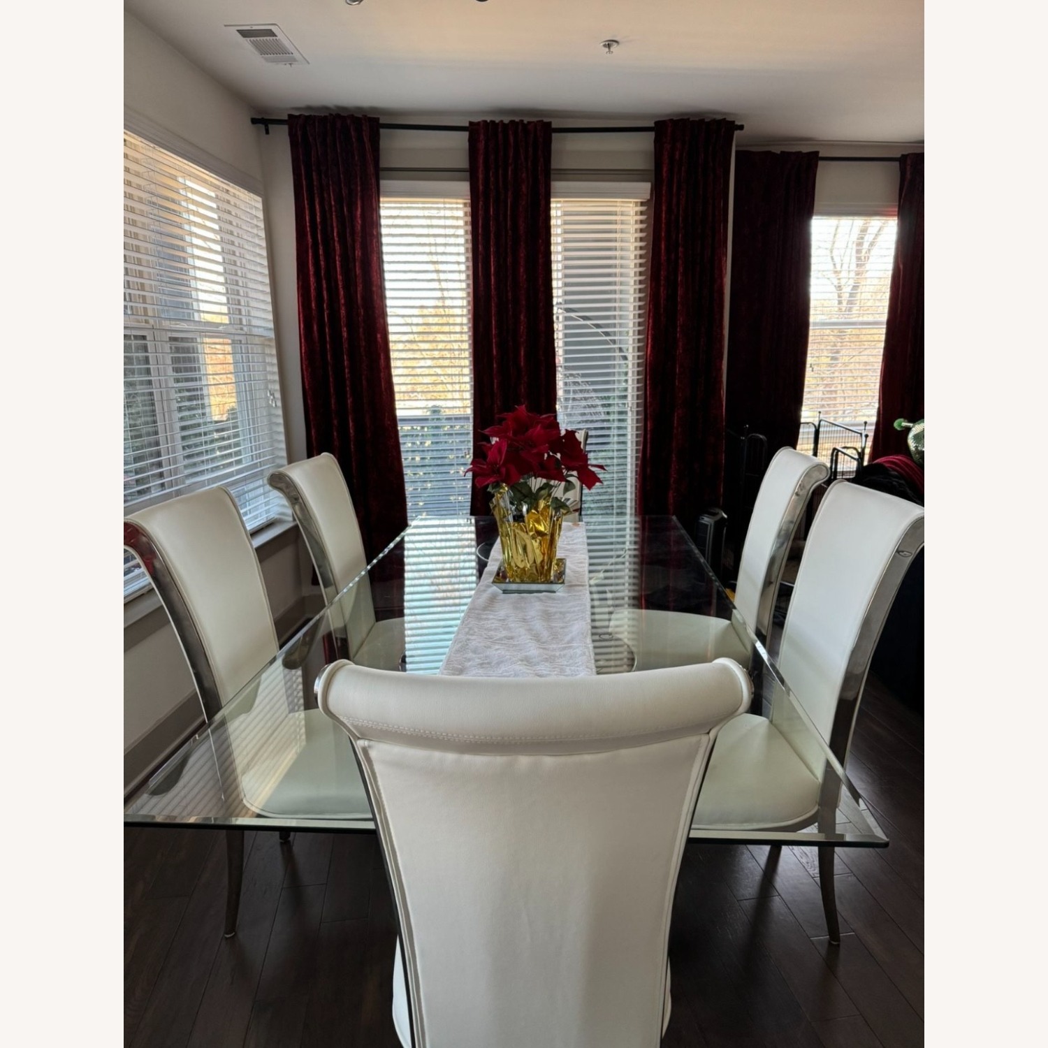 8ft Glass Dining Table with White Leather Chairs - image-1