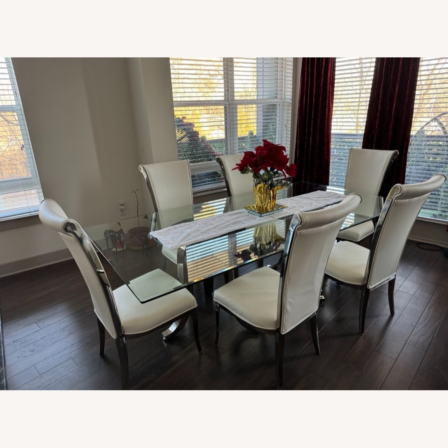 8ft Glass Dining Table with White Leather Chairs - image-3