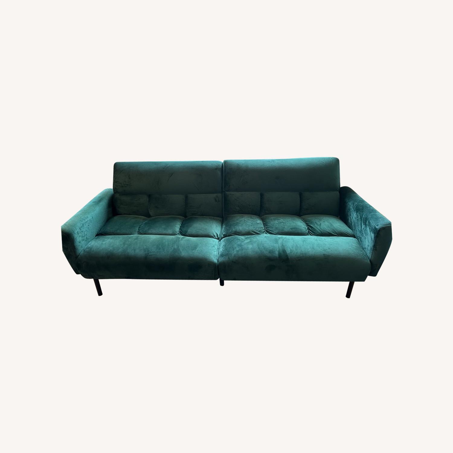 Wayfair Ollie Futon Sofa Bed Green Velvet - image-0