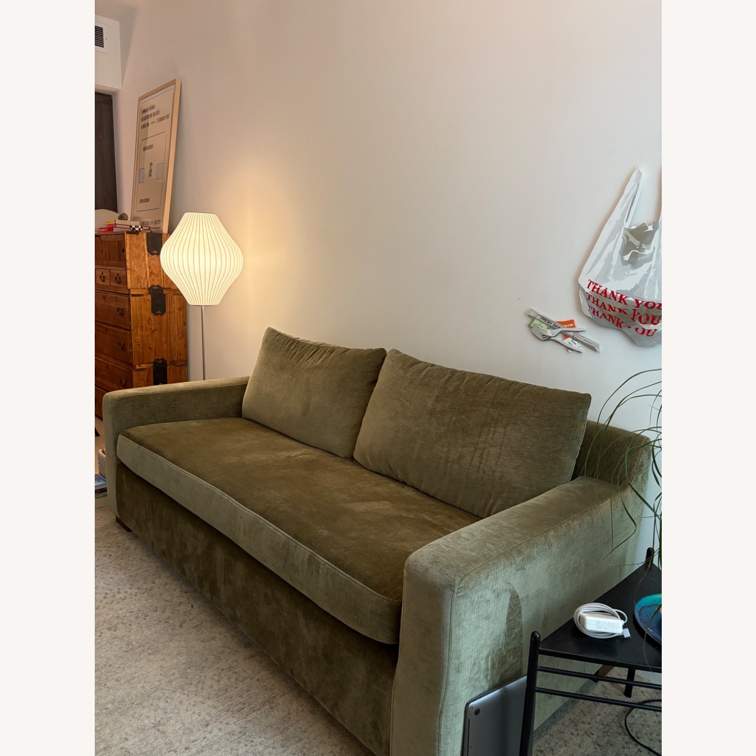 Interior Define Green Velvet Sleeper Sofa - image-1