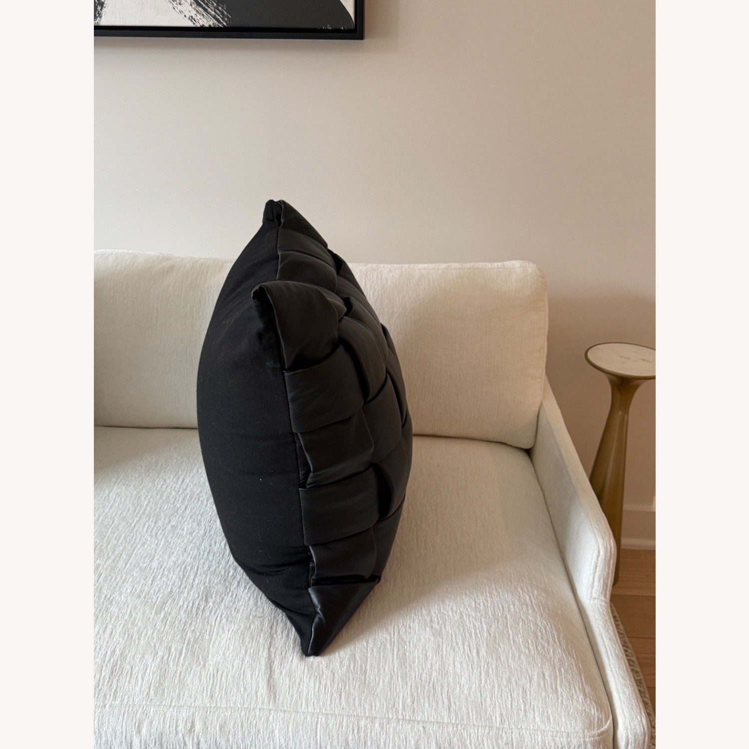 Jabas Black Woven Leather Throw Pillow - image-3