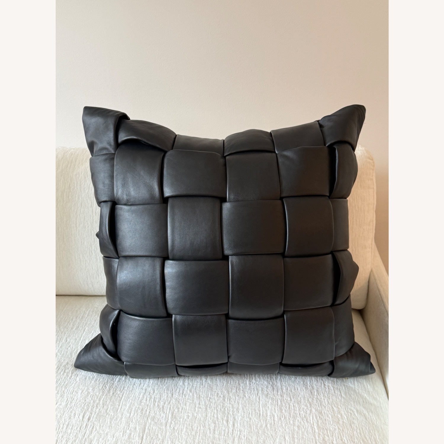 Jabas Black Woven Leather Throw Pillow - image-2