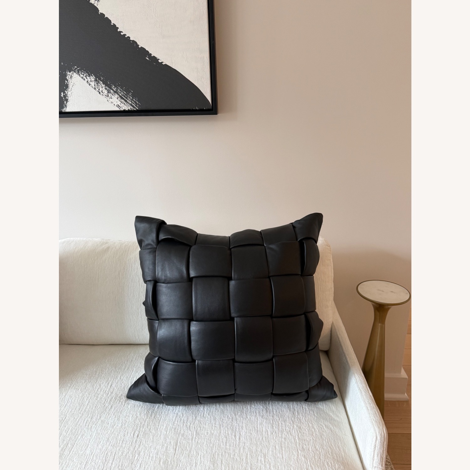 Jabas Black Woven Leather Throw Pillow - image-1