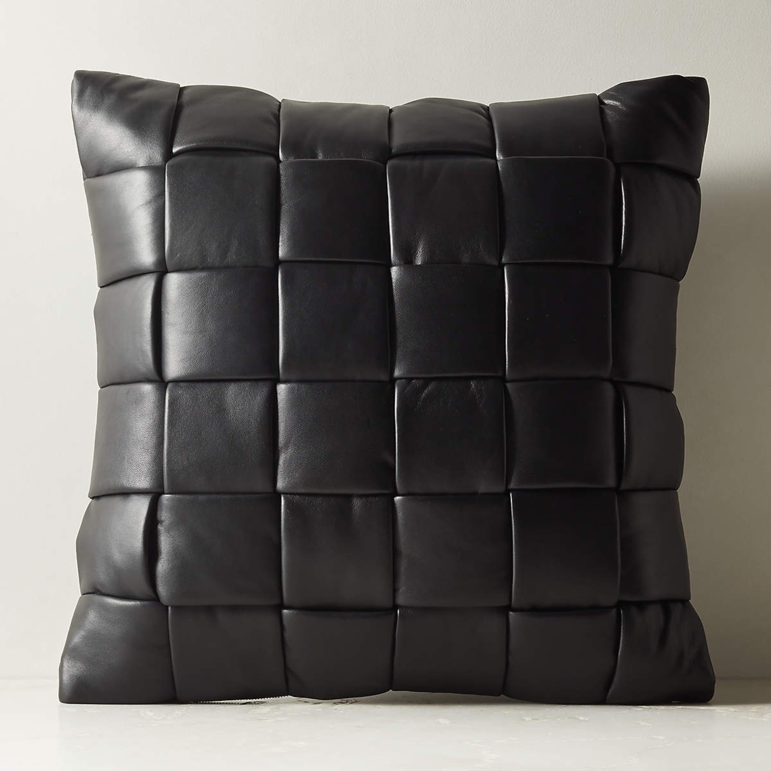 Jabas Black Woven Leather Throw Pillow - image-6