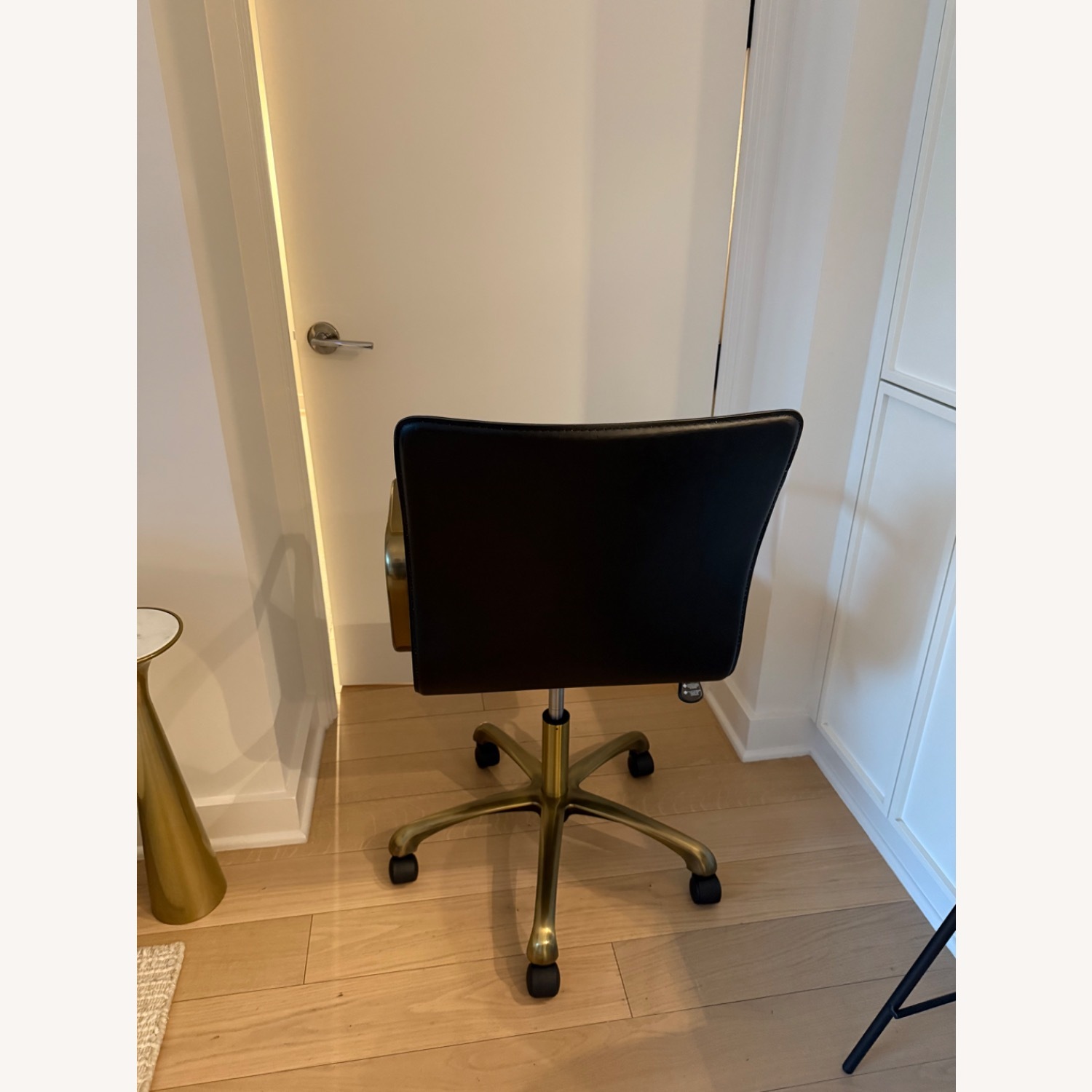 CB2 Ripple Black Leather Office Chair Brass Frame - image-3