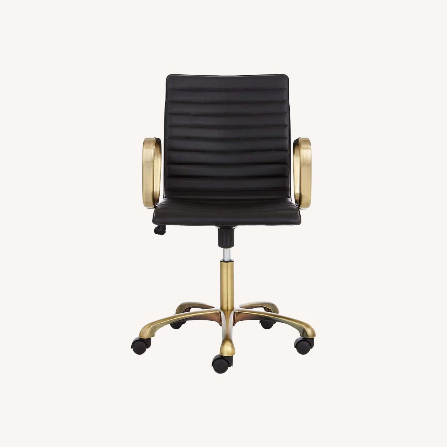 CB2 Ripple Black Leather Office Chair Brass Frame - image-0