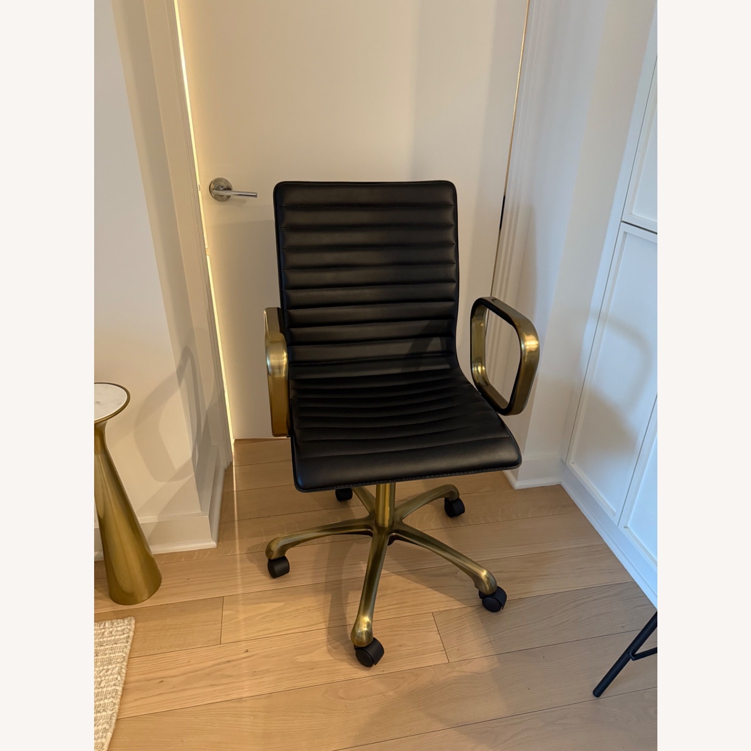 CB2 Ripple Black Leather Office Chair Brass Frame - image-1