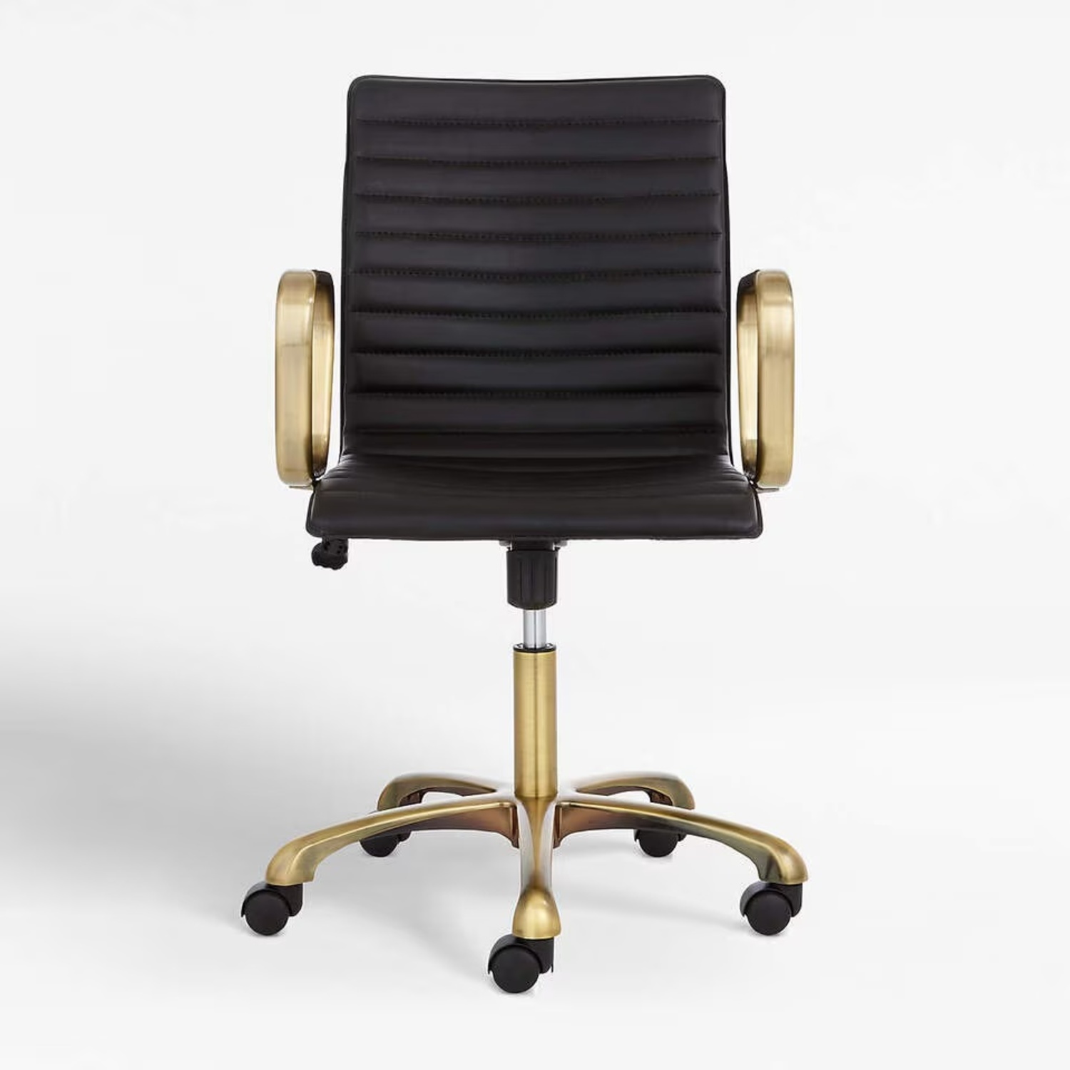 CB2 Ripple Black Leather Office Chair Brass Frame - image-7