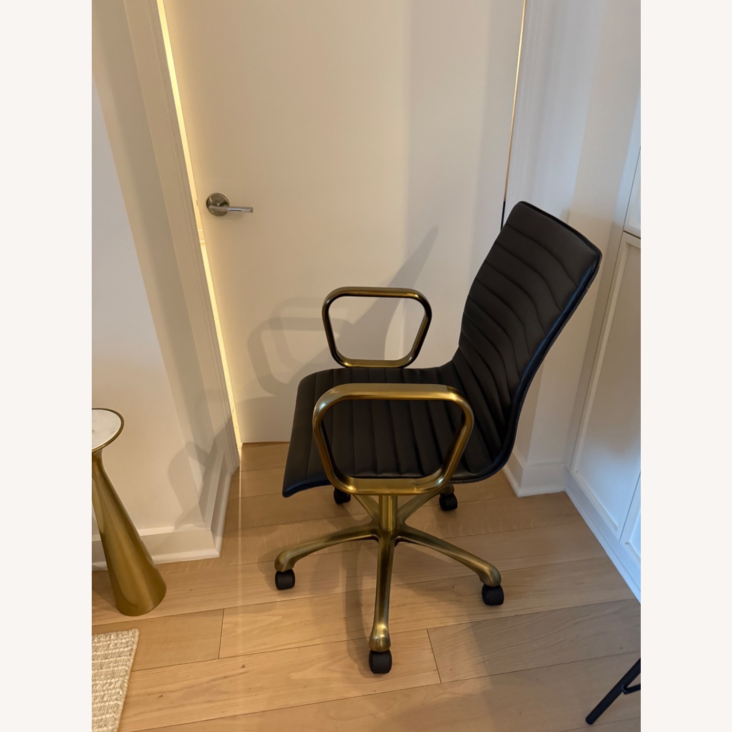 CB2 Ripple Black Leather Office Chair Brass Frame - image-5