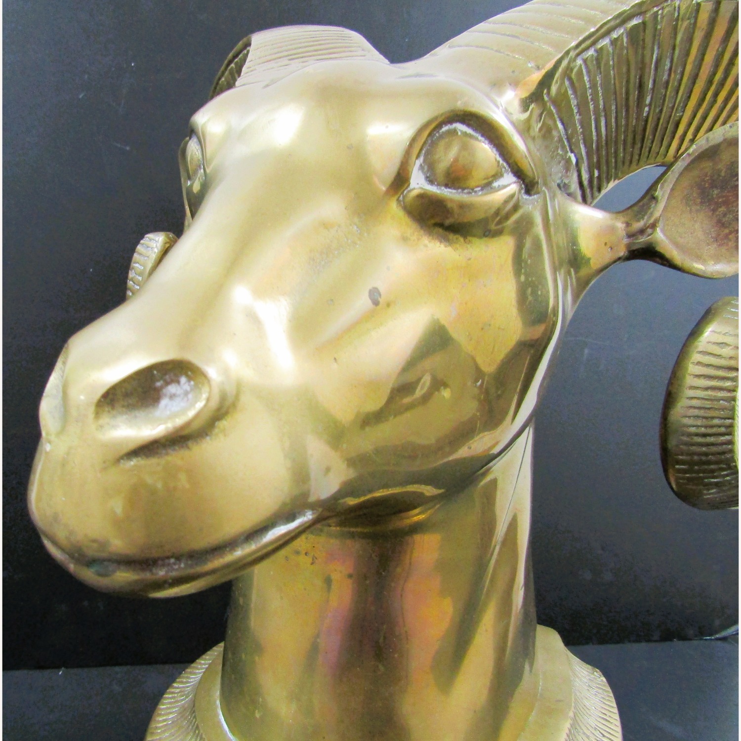 Mid-Century Modern Brass Ram Head / Bust Sculpture - image-10