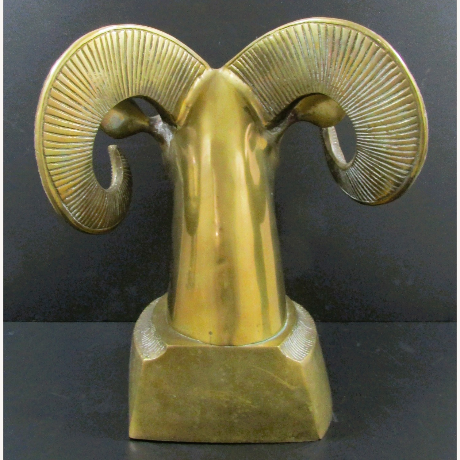 Mid-Century Modern Brass Ram Head / Bust Sculpture - image-5