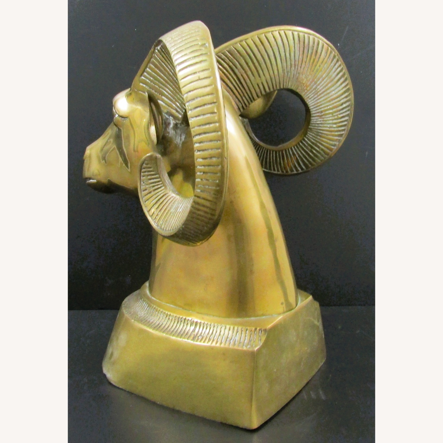 Mid-Century Modern Brass Ram Head / Bust Sculpture - image-6