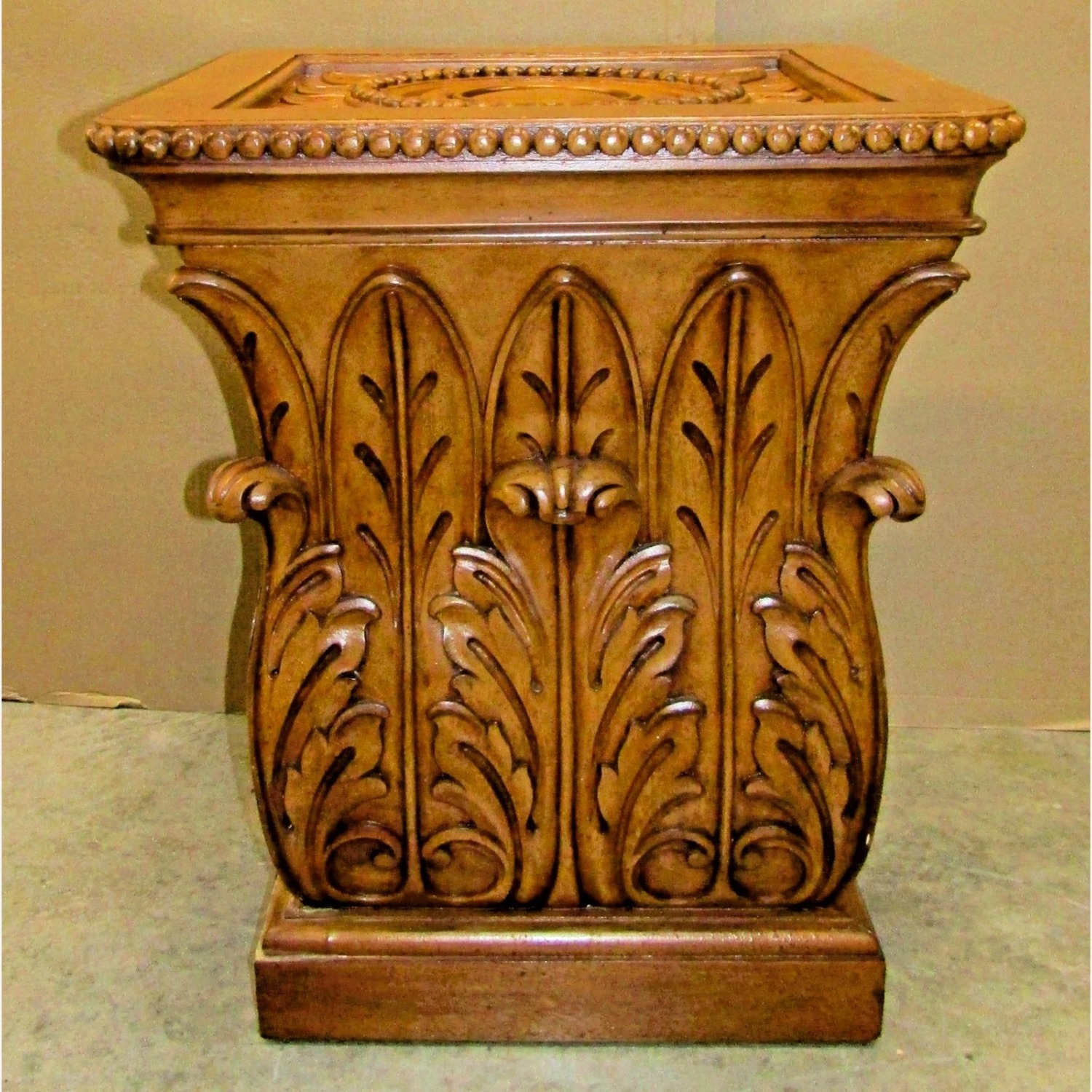 Vintage Carved Acanthus Leaf Square Side Table - image-1