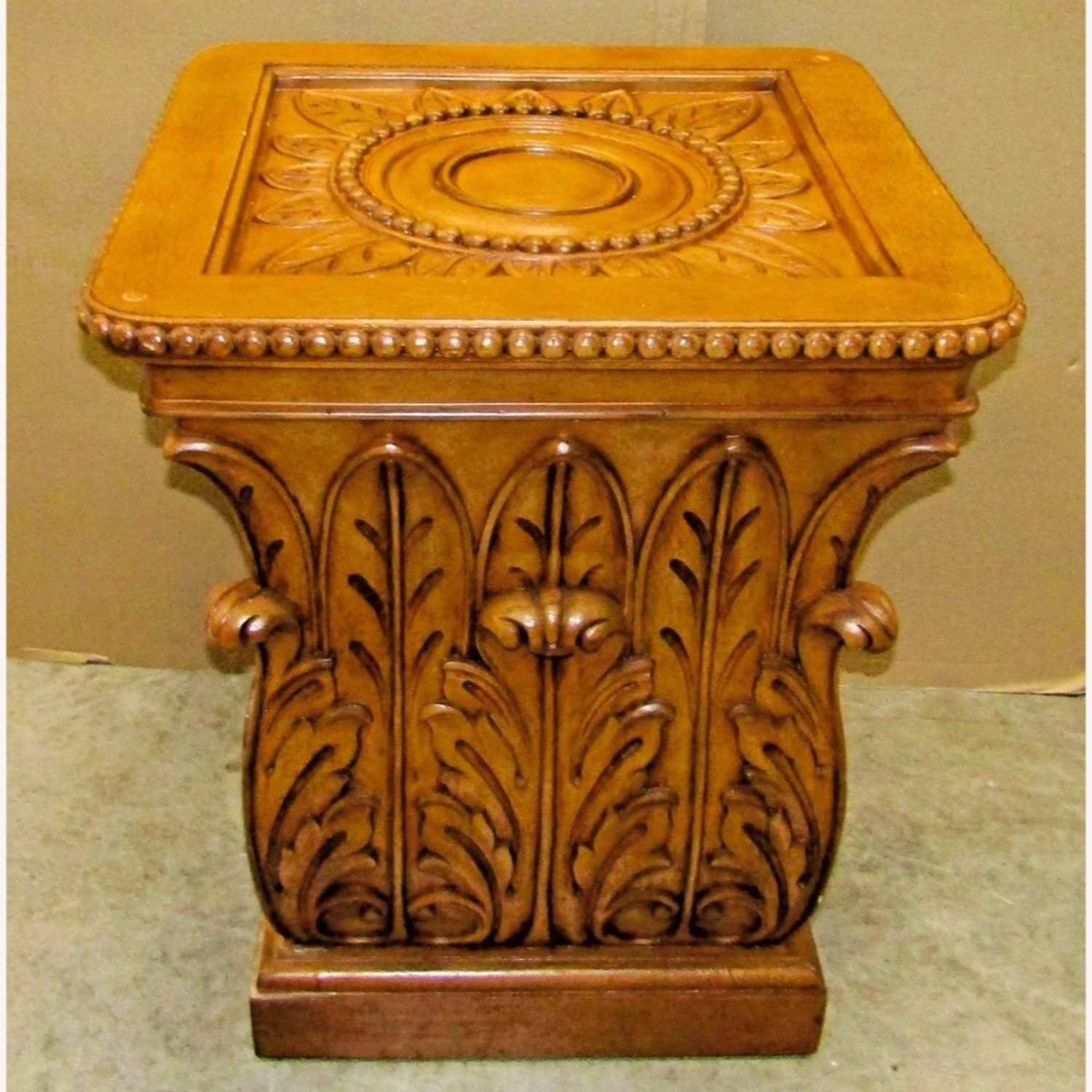 Vintage Carved Acanthus Leaf Square Side Table - image-2