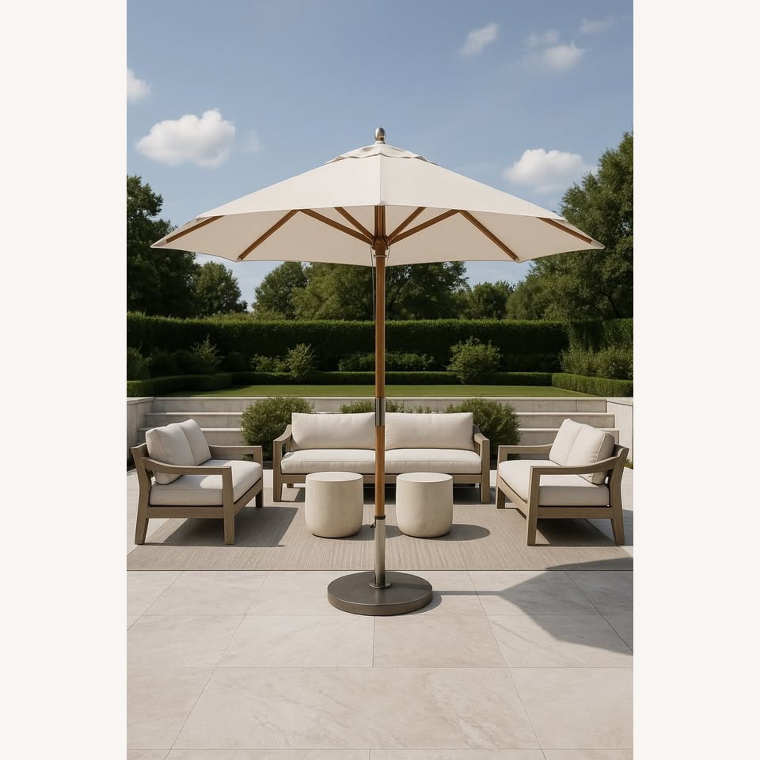 RH Premium Rectangular Teak Outdoor Umbrella/Base - image-0