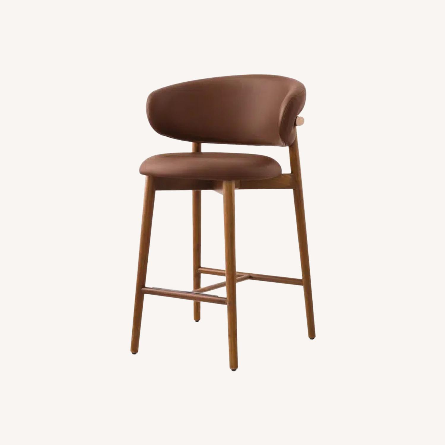 Leather Counter Stool Set with Wooden Base - image-0