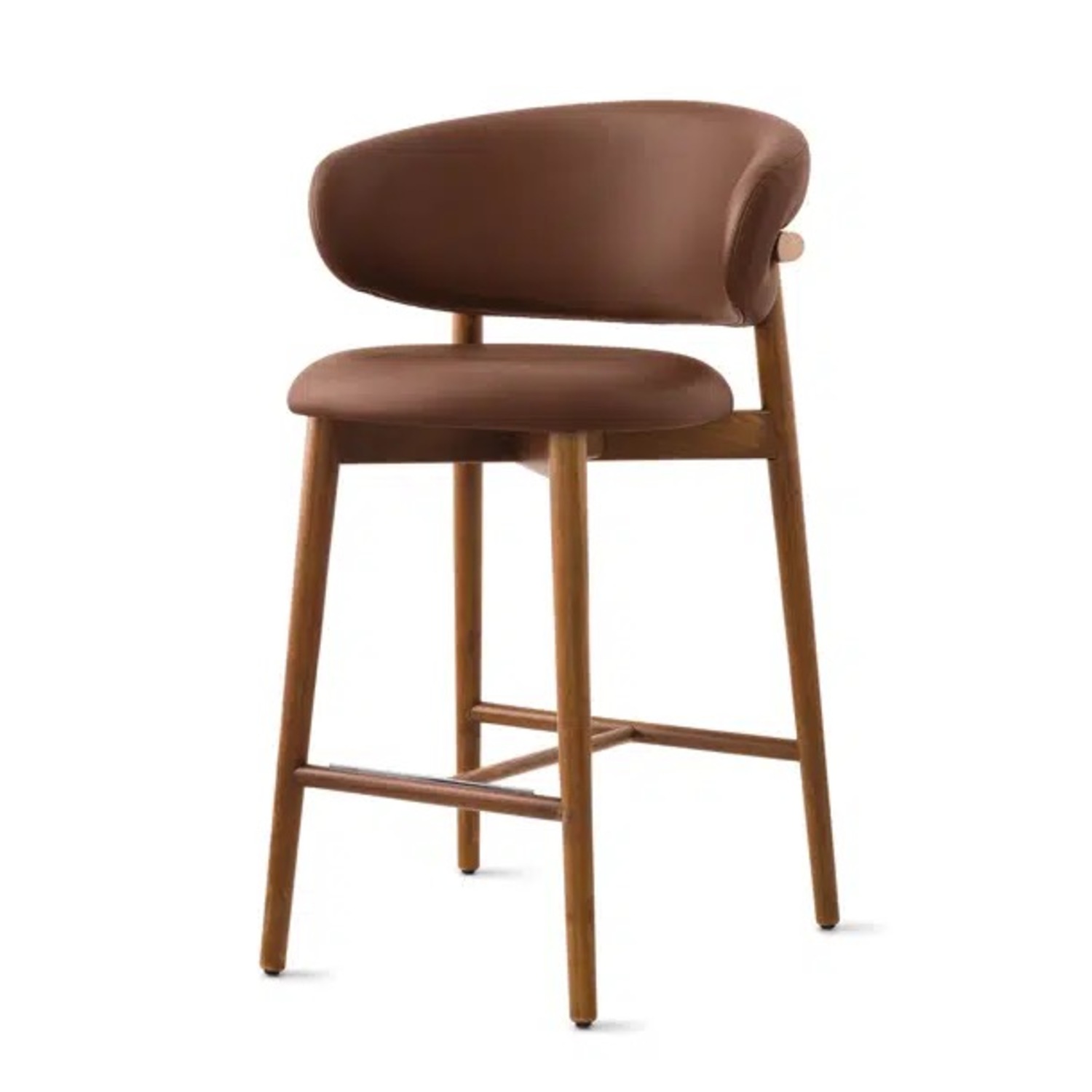 Leather Counter Stool Set with Wooden Base - image-1