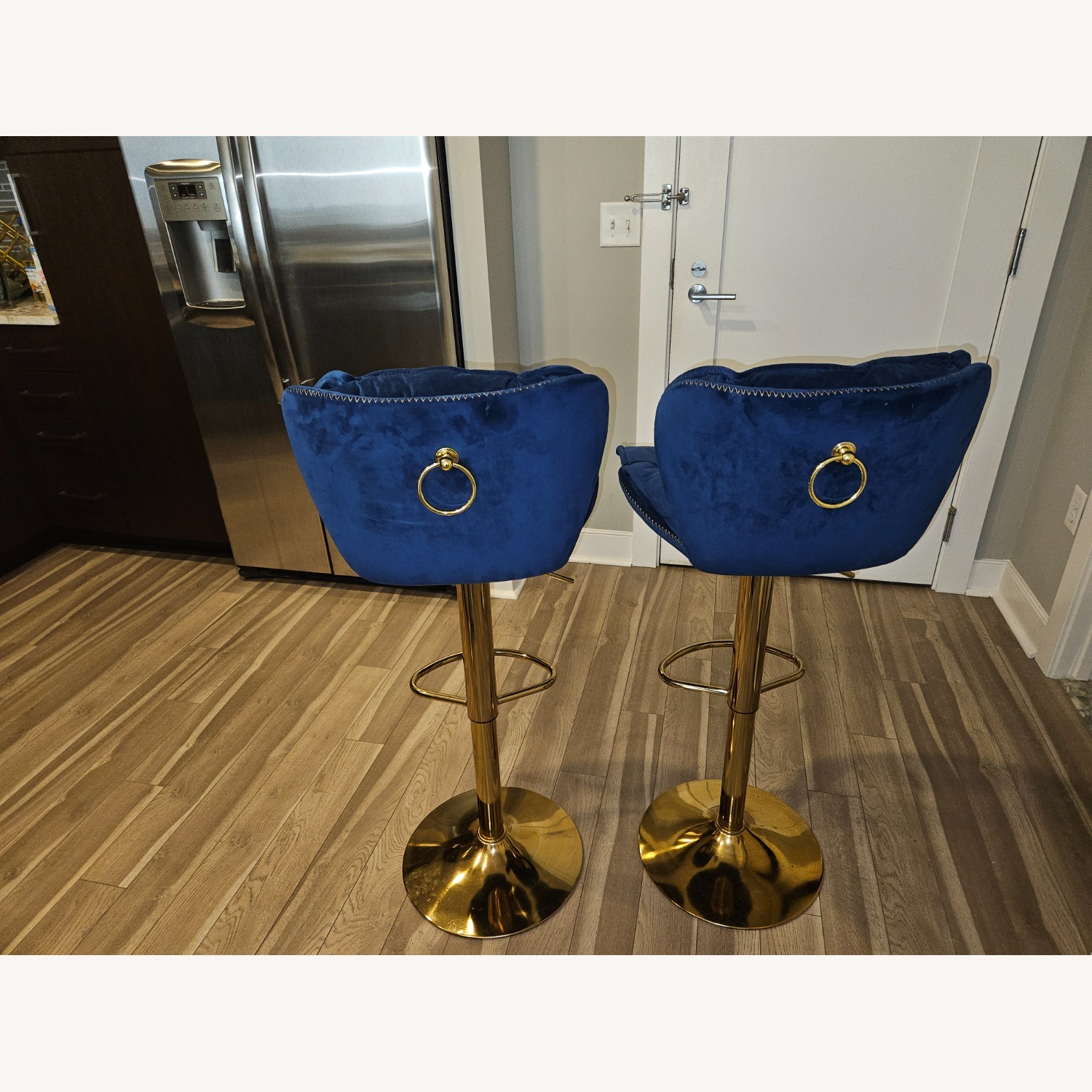 Velvet Swivel Adjustable Height Barstools - image-2