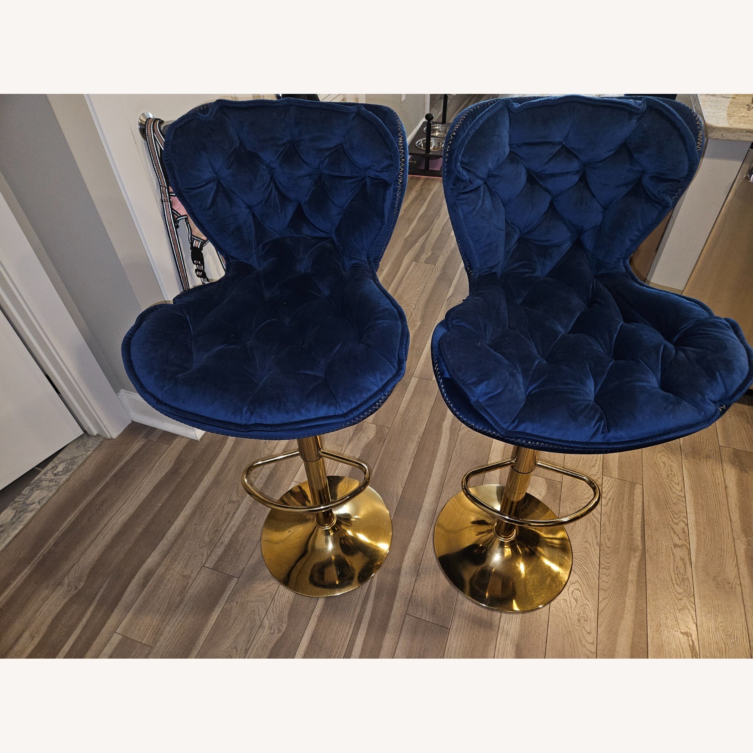 Velvet Swivel Adjustable Height Barstools - image-1