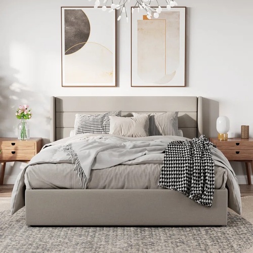 Used Verdugo Hydraulic Lift Up Storage Upholstered Platform Bed By Mercury Row, Greige for sale on AptDeco