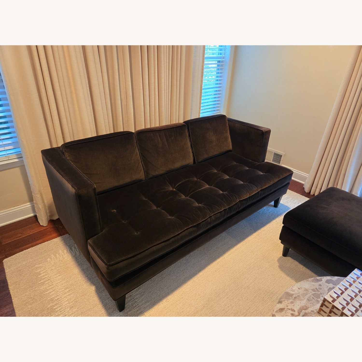 Room & Board Brown Velvet Sofa w Matching Ottoman - image-9