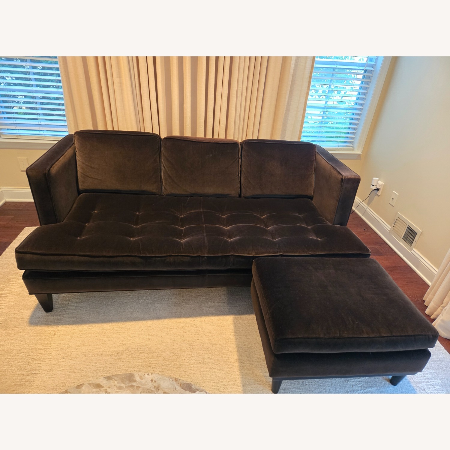 Room & Board Brown Velvet Sofa w Matching Ottoman - image-1