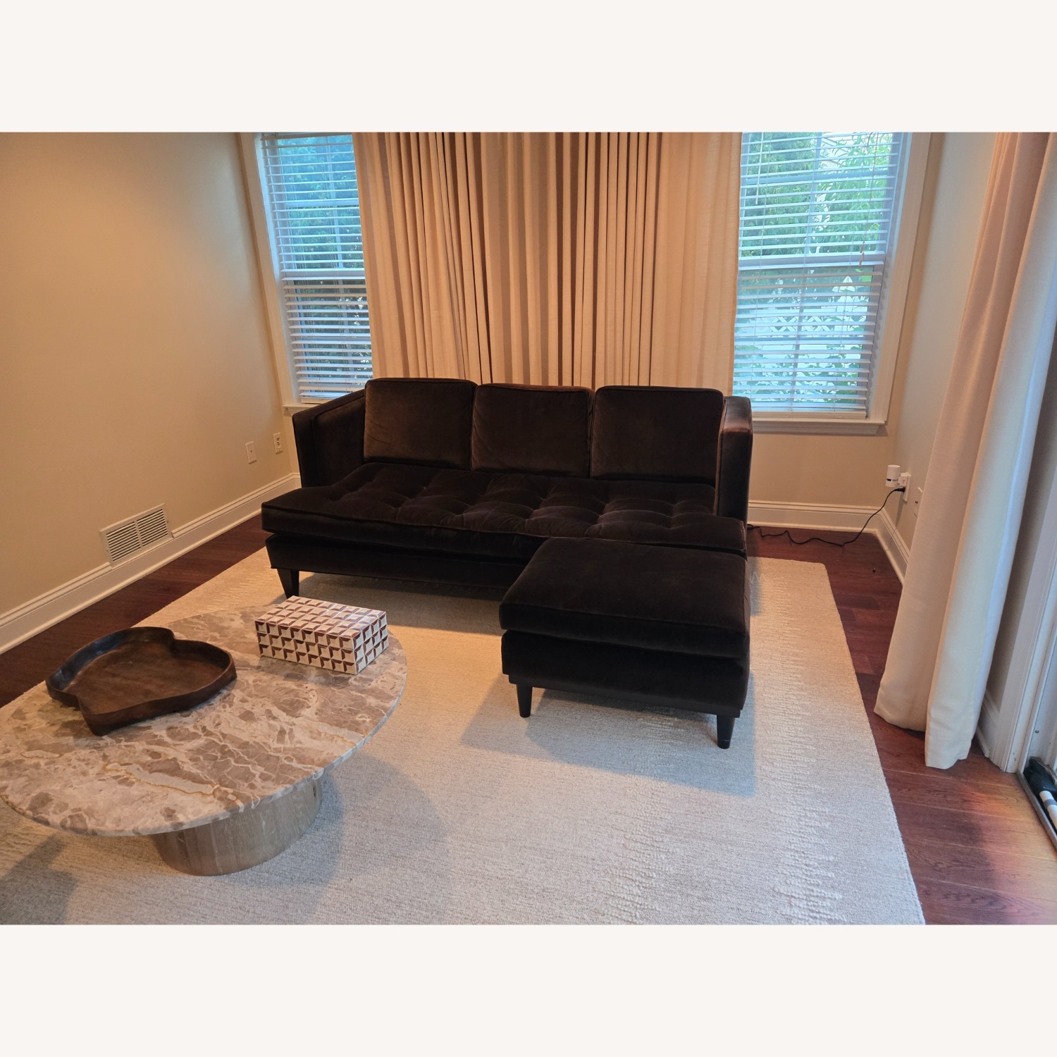 Room & Board Brown Velvet Sofa w Matching Ottoman - image-2