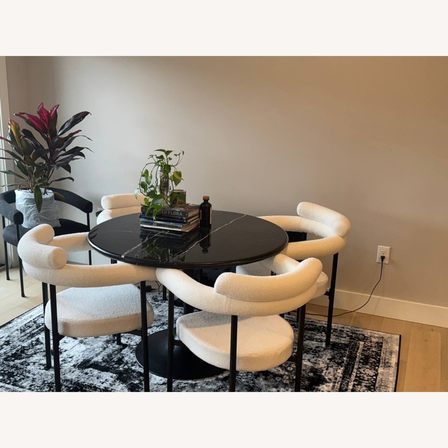 ArtDeco Boucle Black+White Dining Chairs x4 - image-1