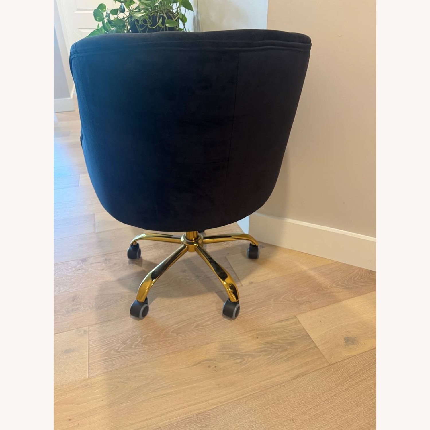 Modern Tufted Black Velvet Gold Task Chair - image-2
