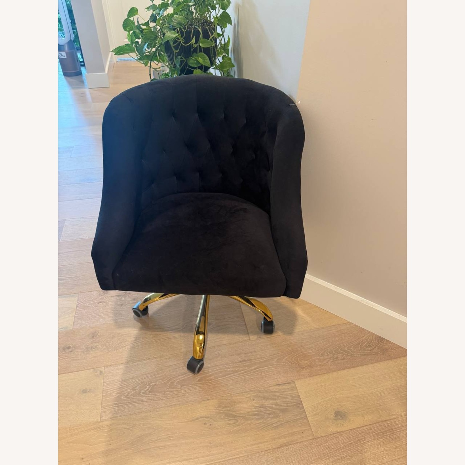 Modern Tufted Black Velvet Gold Task Chair - image-1